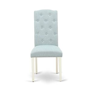 East West Furniture ANCE5-LWH-15 5Pc Dining Set Includes a Small Round Dinette Table and Four Parson Chairs with Baby Blue Fabric, Linen White Finish