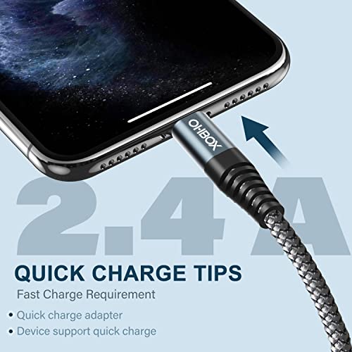 ohbox Heavy Duty 6FT 3Pack iPhone Charger Cable, 6 Foot Lightning Cable Braided Fast Charging Cords Compatible with iPhone 14/13/12/11/Pro/Max/Mini/X/Plus/8/7/6/5S/SE/Plus/iPad