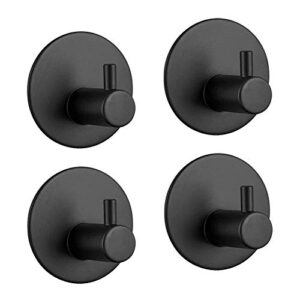 celbon 4pc self adhesive bath towel hook black sticky stainless steel robe hooks heavy duty door hooks for bathrooms,kitchen,lavatory closet (4pc, round base)