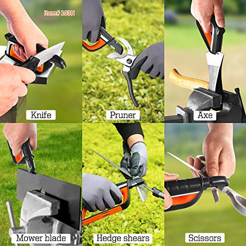 SHARPAL Chef Knife and Scissors Sharpener & Garden Tool Sharpener, Sharpening & Honing Straight and Serrated Knives, Lawn Mower Blade, Axe, Pruners, Shears, Combo Gift Pack w/Greeting Card