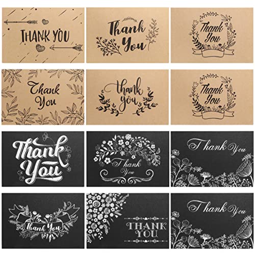 150 Pack Thank You Cards with Envelopes and Stickers, Brown Craft Black Chalkboards Thank You Cards Multipack for Business Wedding Bridal Shower Baby Shower