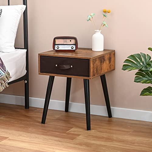 Iwell Nightstand Set of 2, Bedside Table with Drawer, Mid-Century Nightstand, End Table Side Table for Bedroom, Rustic Brown