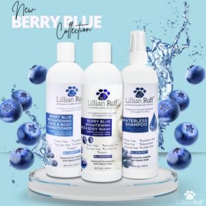 Lillian Ruff Berry Blue Brightening Face and Body Wash for Dogs and Cats - Tear Free Blueberry Shampoo - Remove Tear Stains, Hydrate Dry Itchy Skin, Add Shine & Luster to Coats - Made in USA (16oz)