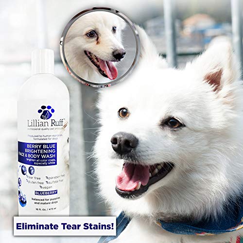 Lillian Ruff Berry Blue Brightening Face and Body Wash for Dogs and Cats - Tear Free Blueberry Shampoo - Remove Tear Stains, Hydrate Dry Itchy Skin, Add Shine & Luster to Coats - Made in USA (16oz)