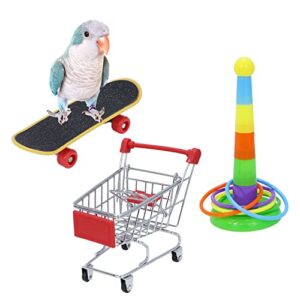 wontee bird toys mini shopping cart skateboard ring toy for playing and training of budgies cockatiels caique quaker parrot conures (3 pack)