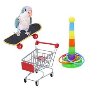 Wontee Bird Toys Mini Shopping Cart Skateboard Ring Toy for Playing and Training of Budgies Cockatiels Caique Quaker Parrot Conures (3 Pack)