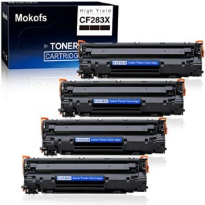 mokofs 83x h-cf283x toner compatible for hp 83a cf283a toner cartridge, high yield, use with hp laserjet pro mfp m125fn m125fw m127fn m127fw m201n m201dw m225dn m225dw m225rdn printer (black, 4 pack)