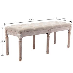 chairus Fabric Upholstered Dining Bench - Classic Entryway Ottoman Bench Bedroom Bench with Rustic Wood Legs - Beige