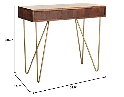 Safavieh Home Office Raveena Modern Natural Acacia and Brass 1-drawer Hairpin Leg Desk