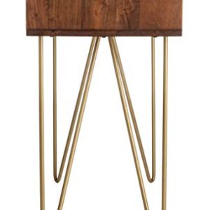 Safavieh Home Office Raveena Modern Natural Acacia and Brass 1-drawer Hairpin Leg Desk