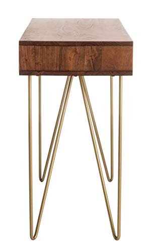 Safavieh Home Office Raveena Modern Natural Acacia and Brass 1-drawer Hairpin Leg Desk