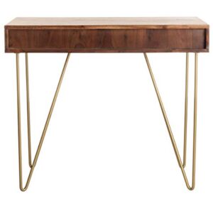 Safavieh Home Office Raveena Modern Natural Acacia and Brass 1-drawer Hairpin Leg Desk