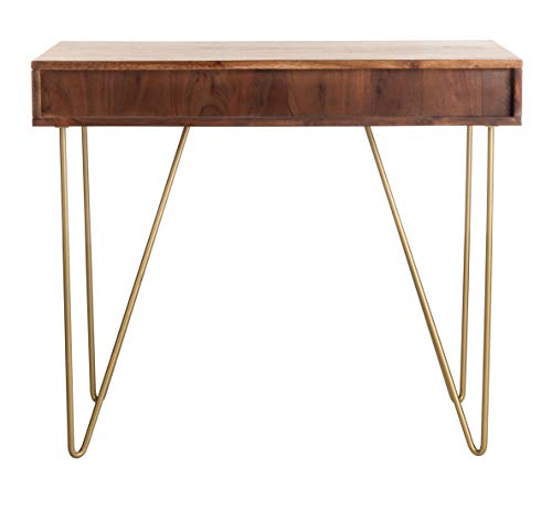 Safavieh Home Office Raveena Modern Natural Acacia and Brass 1-drawer Hairpin Leg Desk