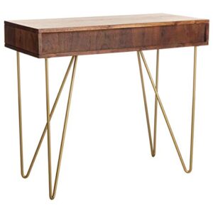 Safavieh Home Office Raveena Modern Natural Acacia and Brass 1-drawer Hairpin Leg Desk