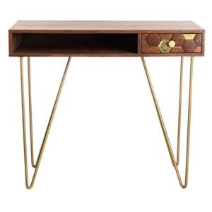 Safavieh Home Office Raveena Modern Natural Acacia and Brass 1-drawer Hairpin Leg Desk