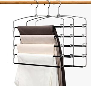 devesanter pants hangers space save non-slip trousers hangers stainless steel clothes hangers closet space saving for pants jeans scarf hanging black (3 pack)
