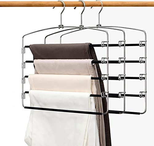 devesanter Pants Hangers Space Save Non-Slip Trousers Hangers Stainless Steel Clothes Hangers Closet Space Saving for Pants Jeans Scarf Hanging Black (3 Pack)