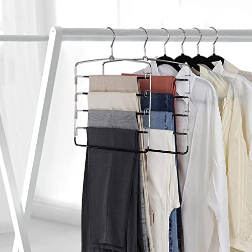 devesanter Pants Hangers Space Save Non-Slip Trousers Hangers Stainless Steel Clothes Hangers Closet Space Saving for Pants Jeans Scarf Hanging Black (3 Pack)
