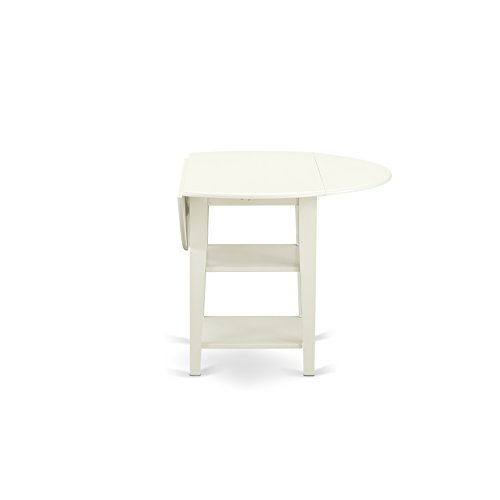 East West Furniture SUCE5-LWH-15 5Pc Set Includes a Round Dining Table with Drop Leaves and Four Parson Chairs with Baby Blue Fabric, Linen (White) Finish