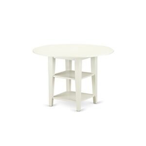 East West Furniture SUCE5-LWH-15 5Pc Set Includes a Round Dining Table with Drop Leaves and Four Parson Chairs with Baby Blue Fabric, Linen (White) Finish