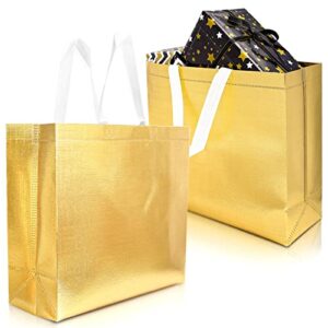 whaline set of 12 reusable gold gift bags glossy glitter tote bag with handles large size stylish party holidays favor bags for wedding birthday party valentines mother's day christmas