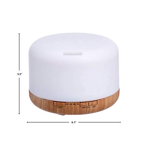 Amazon Basics 500ml Ultrasonic Aromatherapy Essential Oil Diffuser, Classic Wood Grain Base, Includes Timer and 7-Color Night Light