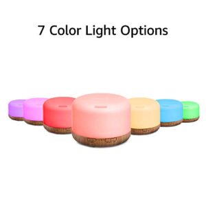 Amazon Basics 500ml Ultrasonic Aromatherapy Essential Oil Diffuser, Classic Wood Grain Base, Includes Timer and 7-Color Night Light