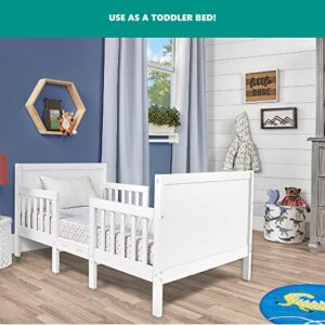 Dream On Me Hudson 3 In 1 Convertible Toddler Bed In White, Greenguard Gold Certified, JPMA Certified, Non Toxic Finishes, Made of Sustainable New Zealand Pinewood