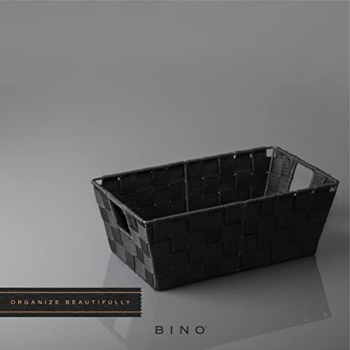BINO 3 Pack Woven Strap Storage Basket Organizer - Shelf/Under Bed Organizers with Built-in Carry Handles, Dark Grey (Small)