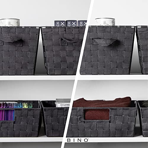 BINO 3 Pack Woven Strap Storage Basket Organizer - Shelf/Under Bed Organizers with Built-in Carry Handles, Dark Grey (Small)