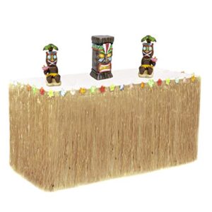 AnapoliZ Hawaiian Table Skirt 11ft Long Stretches to 30ft! | (29" Tall) Brown Grass Table Skirts | Hibiscus Luau Party Decoration | Tropical Theme Decor (1 Table Skirt)