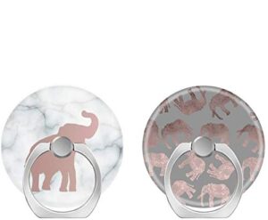 2 pack/cell phone ring holder 360 degree rotation finger stand works for all smartphone and tablets-rose gold elephant on marble clear tribal pattern