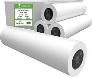 ecochit 24" x 150' plotter paper rolls 92 bright 20lb 2" core, 4 rolls - every case plants two trees