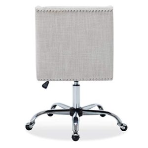 BELLEZE Modern Upholstered Linen Office Chair with Nailhead Trim, Armless Adjustable Height Swivel with Wheels, Stylish Farmhouse Computer Desk Seating - Beige