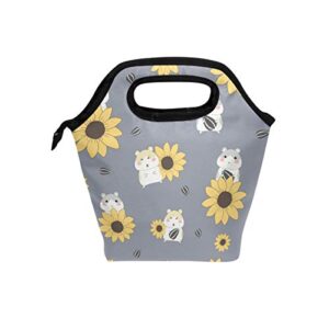 senya lunch bag cute hamster and sunflower printed neoprene tote reusable insulated gourmet lunchbox container organizer school picnic carrying for men, women, adults, kids, girls, boys