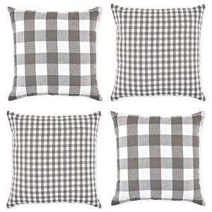 dii decorative square throw pillow cover collection cotton, machine washable, hidden zipper, 18x18, gray gingham, 4 piece
