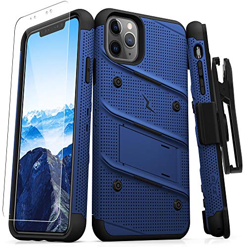 ZIZO Bolt Series iPhone 11 Pro Case - Heavy-Duty Military-Grade Drop Protection w/Kickstand Included Belt Clip Holster Tempered Glass Lanyard - Blue