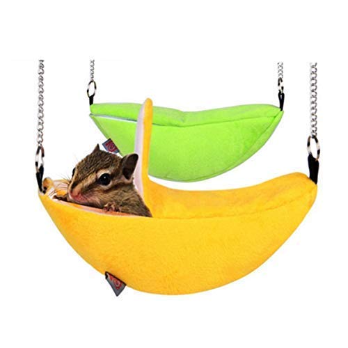 Halloluck 2 Pack Banana Warm Hamster Bed House Hammock Small Animal Warm Bed House Cage, Yellow and Green