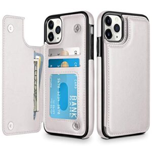hiandier wallet case for iphone 11 pro max slim protective case with credit card slot holder flip folio soft pu leather magnetic closure cover for 2019 iphone 11 pro max, white