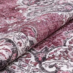 Well Woven Mareva Machine Washable Burgundy Red Vintage Oriental Medallion Area Rug 2x4 (2'6" x 3'9")