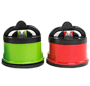 ms.cleo 2 pack cup sharpener - knife sharpener, kitchen knife sharpener with suction cup, sharpens dull knives quickly (red + green)