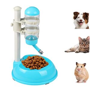 pawow pet dog cat automatic water food feeder bowl bottle standing dispenser with detachable pole height adjustable automatically drinking water bottle 500ml (blue)