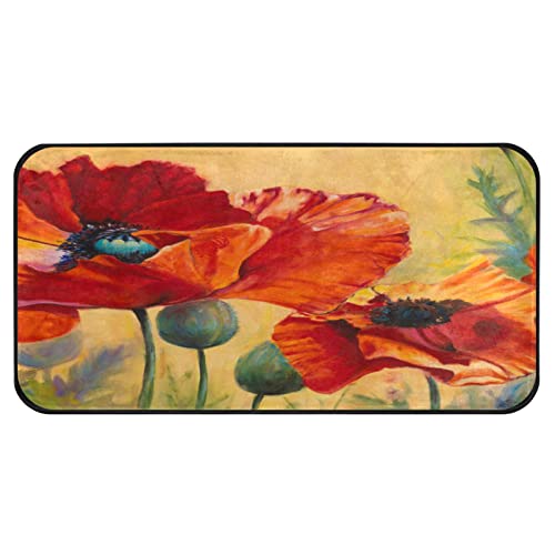CaTaKu Tropical Poppy Flower Area Rug 39x20 Inches Polyester Area Rug Floor Rug Runner Washable Carpet Mat for Kitchen Dinning Room Home Decorative