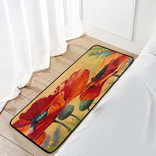 CaTaKu Tropical Poppy Flower Area Rug 39x20 Inches Polyester Area Rug Floor Rug Runner Washable Carpet Mat for Kitchen Dinning Room Home Decorative