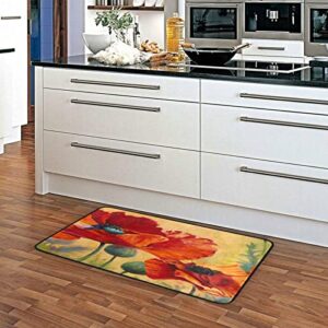 CaTaKu Tropical Poppy Flower Area Rug 39x20 Inches Polyester Area Rug Floor Rug Runner Washable Carpet Mat for Kitchen Dinning Room Home Decorative