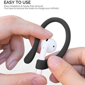 Emoly New 2 Pairs AirPods Ear Hooks Anti-Slip Sport Hooks Silicone Compatible with Apple AirPods 1 & 2 for Running, Jogging, Cycling, Gym - Black