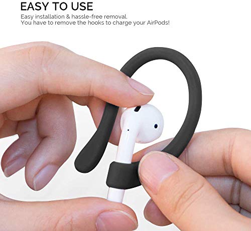Emoly New 2 Pairs AirPods Ear Hooks Anti-Slip Sport Hooks Silicone Compatible with Apple AirPods 1 & 2 for Running, Jogging, Cycling, Gym - Black