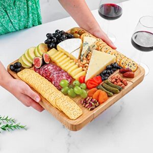 Zulay Kitchen Premium Bamboo Cheese Board Set - Extra Thick Bamboo Charcuterie Board Set with 4 Piece Knife Set - Wooden Cheese Board is Perfect for Charcuterie, Wine and Cheese (Party Set)