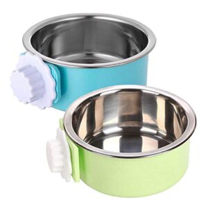 kathson crate dog bowl, removable stainless steel hanging pet cage bowl food & water feeder coop cup for cat, puppy, birds, rats, guinea pigs 2pcs(blue,green)