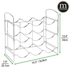 mDesign Metal Wire Free-Standing Water Bottle Rack - Storage Organizer for Kitchen Countertops, Pantry, Fridge - 3 Levels, Holds 9 Bottles - 2 Pack - Chrome